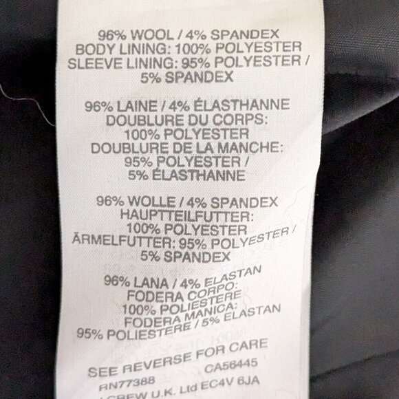 J. CREW Tollegno 1900 Bi Stretch Black Wool Blazer; Lined; Single Breast; Size 4 - Picture 6 of 7